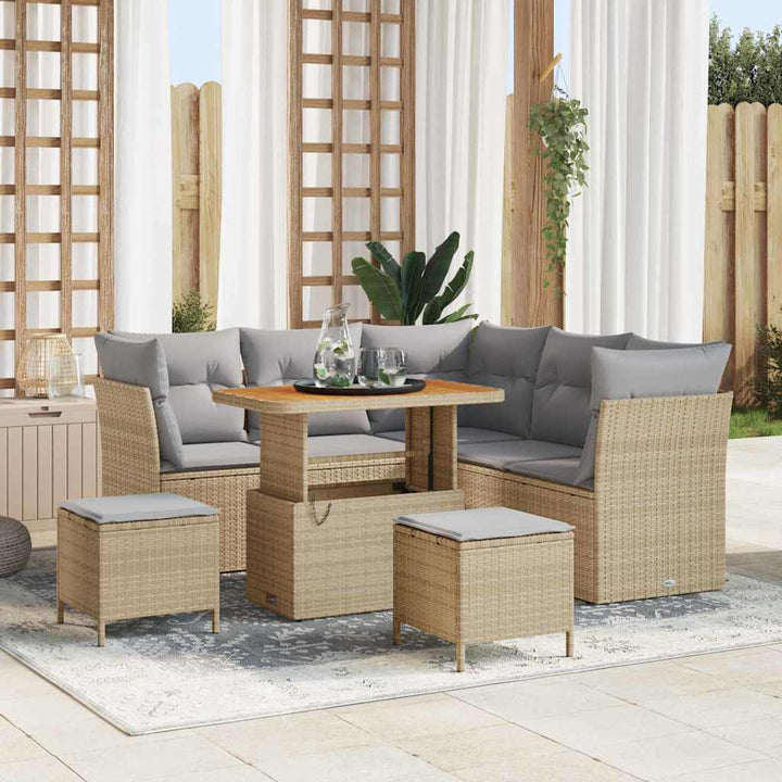 Havesofa Sæt 8 stk. 5-Antal sæder Beige og lys grå polyrattan