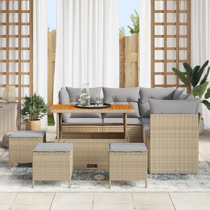 Havesofa Sæt med pude med opbevaring 9 pcs beige og lysegrå
