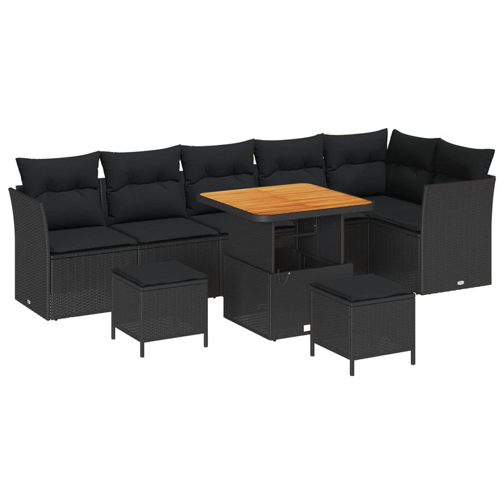 Havesofa Sæt 9 pcs Sort Poly rattan og pulverlakeret stål