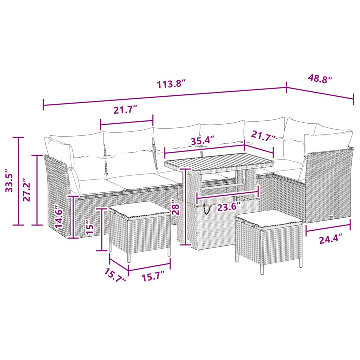 Havesofa Sæt med pude med opbevaring 9 pcs Sort 90 x 55 x 71 cm