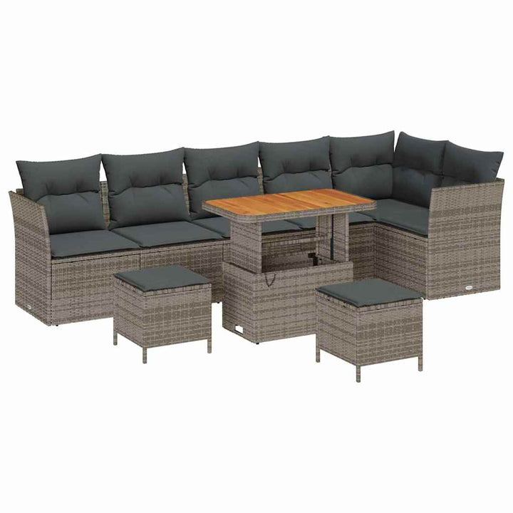Havesofa Sæt 9 pcs Grå Poly rattan og pulverlakeret stål