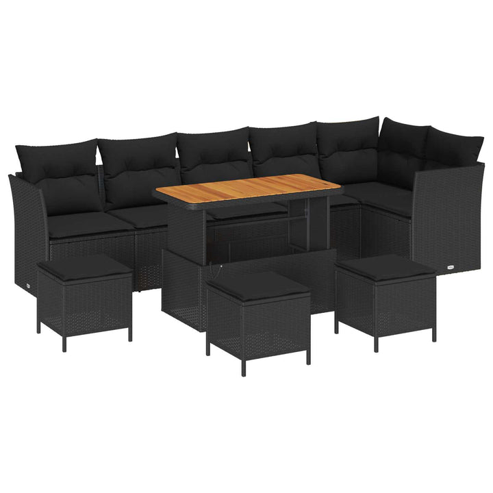 Havesofa Sæt 10 pcs Sort Poly rattan og pulverlakeret stål