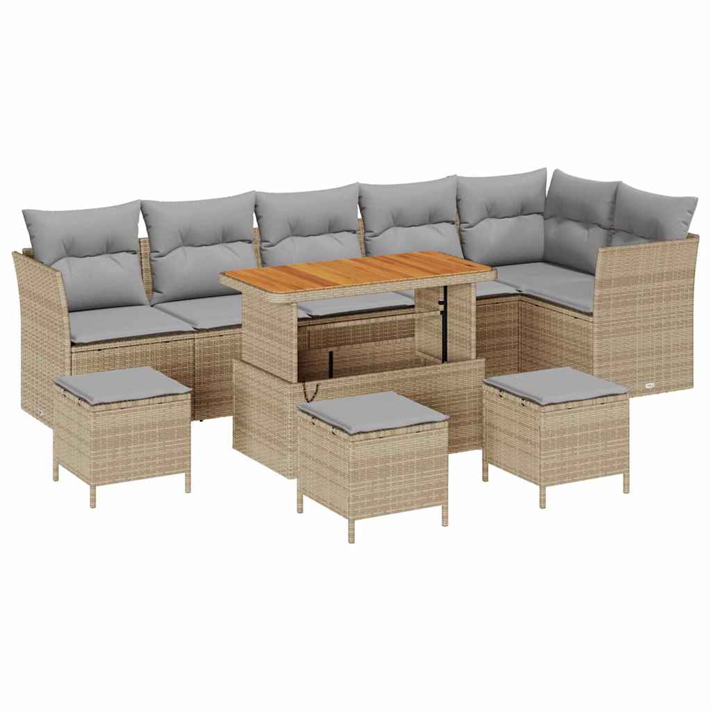 Havesofa Sæt med pude med opbevaring 10 pcs beige og lysegrå