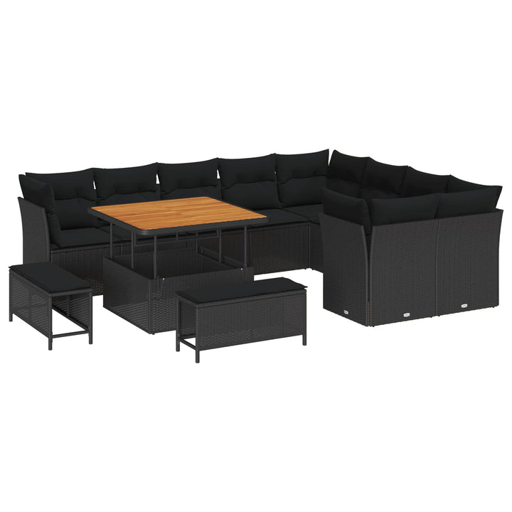 Havesofa Sæt 12 pcs Sort Polyrattan og pulverlakeret stål