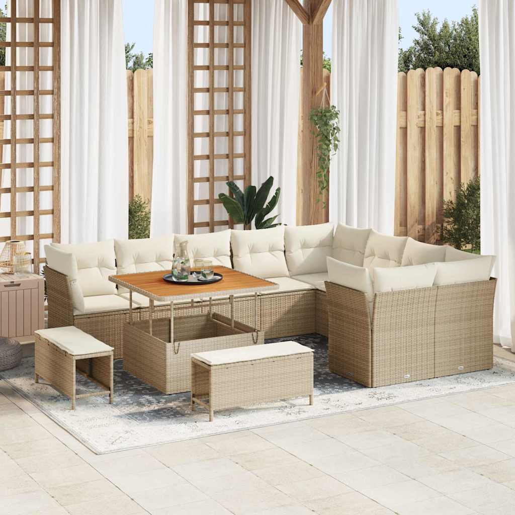 Havesofa Sæt 12 stk. 9-Antal sæder Beige og creme polyrattan