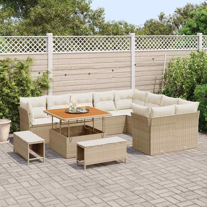 Havesofa Sæt 12 stk. 9-Antal sæder Beige og creme polyrattan