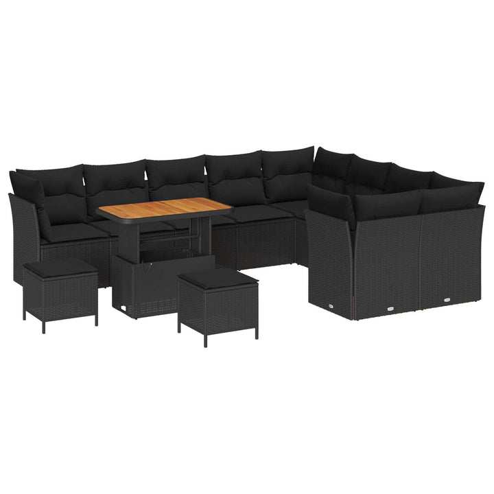 Havesofa Sæt 12 pcs Sort Polyrattan og pulverlakeret stål