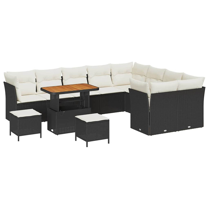 Havesofa Sæt med pude med opbevaring 12 pcs Sort og cremefarvet