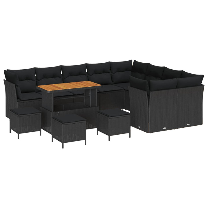 Havesofa Sæt 13 pcs Sort Polyrattan og pulverlakeret stål