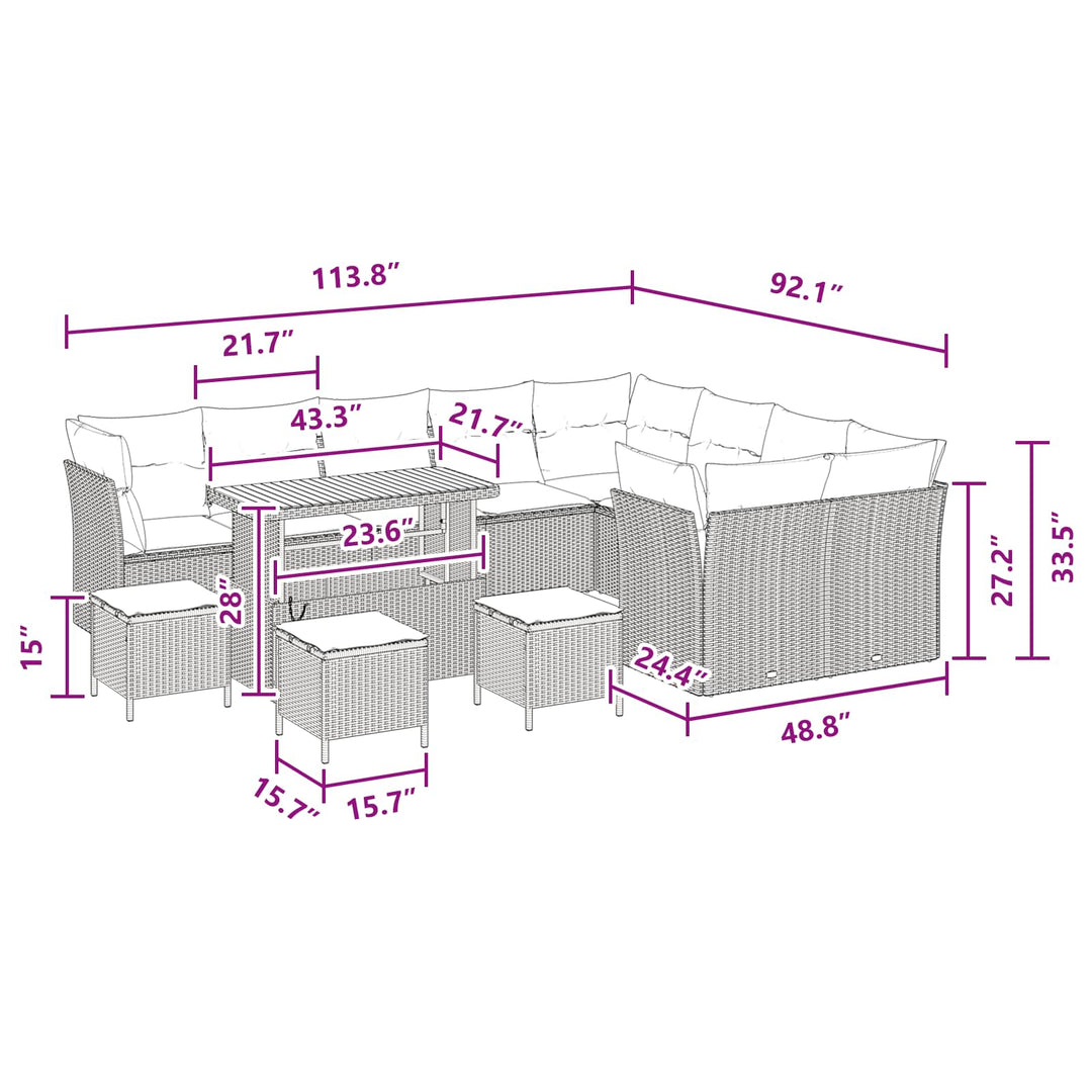 Havesofa Sæt 13 pcs Sort Polyrattan og pulverlakeret stål