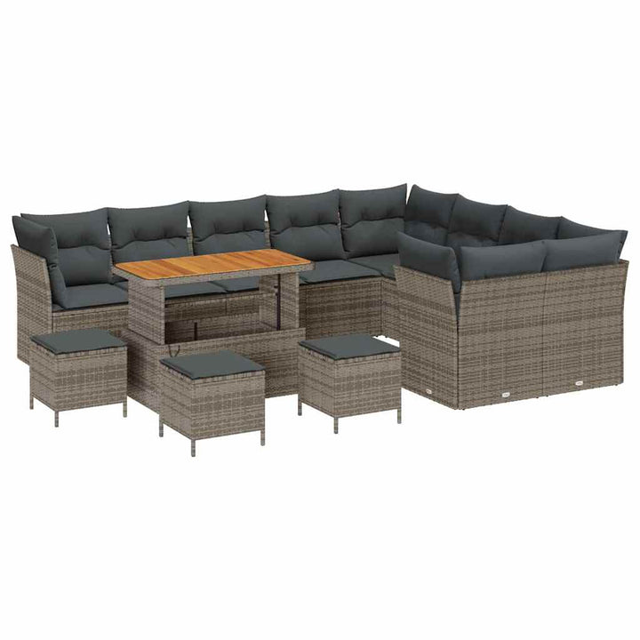 Havesofa Sæt 13 pcs Grå Polyrattan og pulverlakeret stål