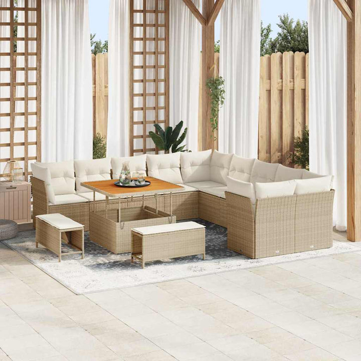 Havesofa Sæt 13 stk. Beige og creme polyrattan