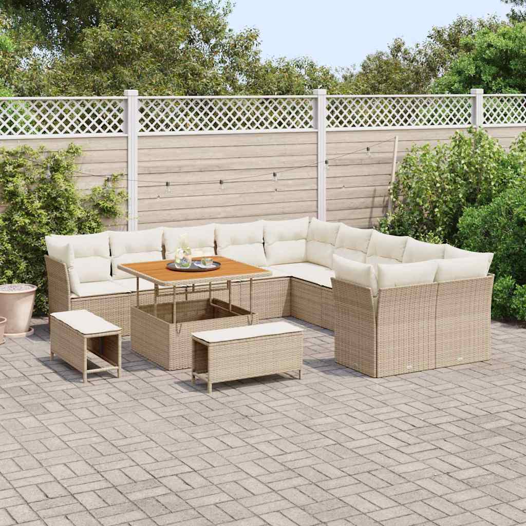 Havesofa Sæt 13 stk. Beige og creme polyrattan