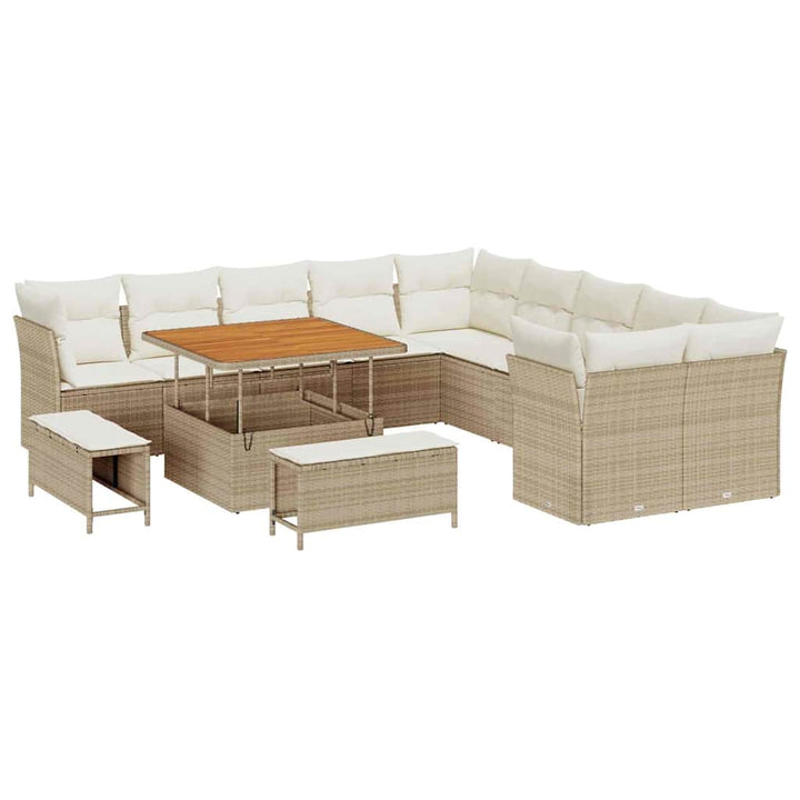 Havesofa Sæt 13 stk. Beige og creme polyrattan