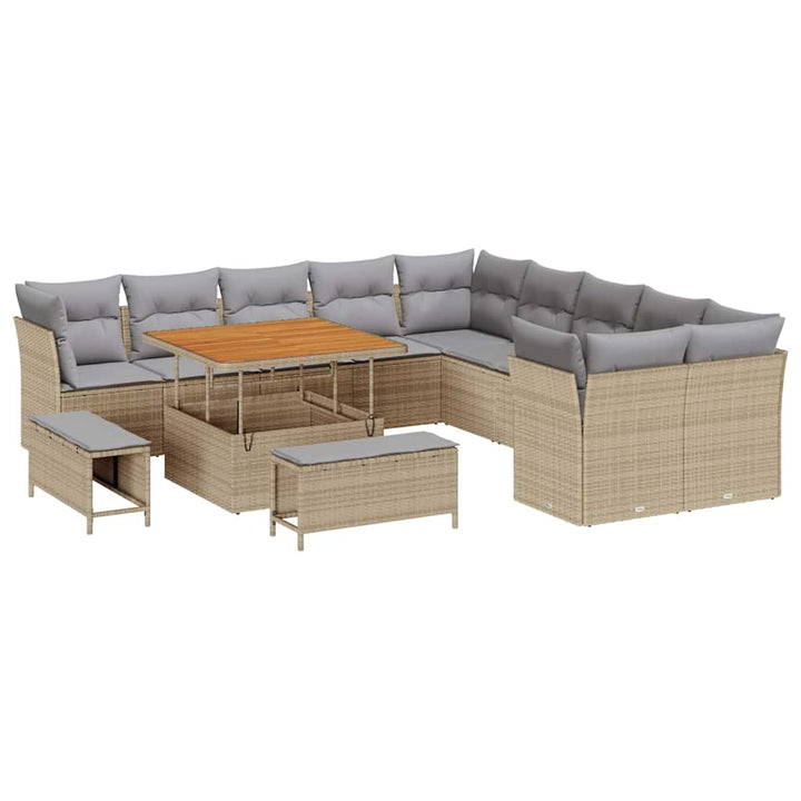 Havesofa Sæt med pude 13 pcs Beige og lys grå polyrattan