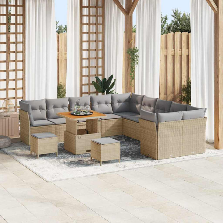 Havesofa Sæt med pude 13 pcs Beige og lys grå polyrattan