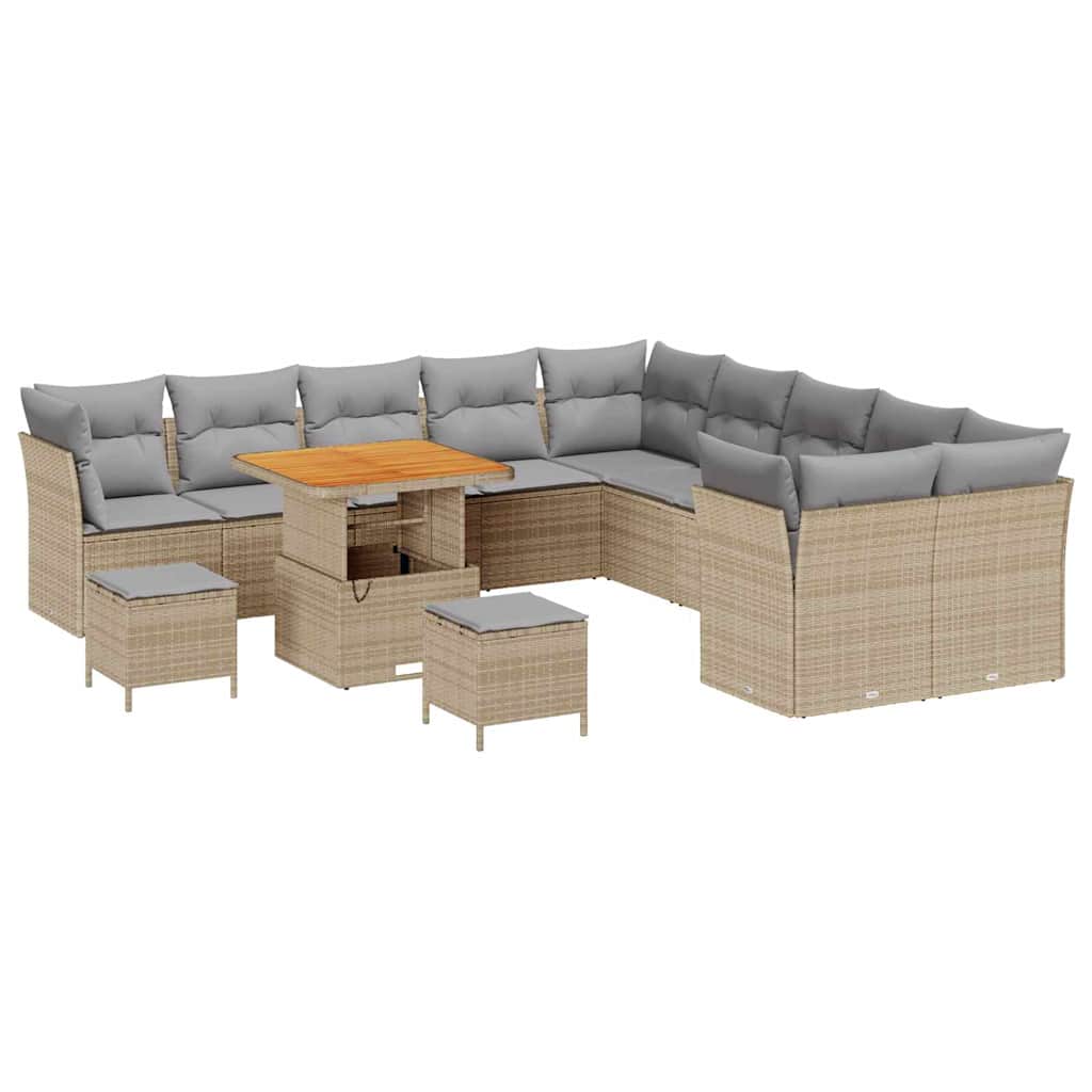 Havesofa Sæt med pude 13 pcs Beige og lys grå polyrattan
