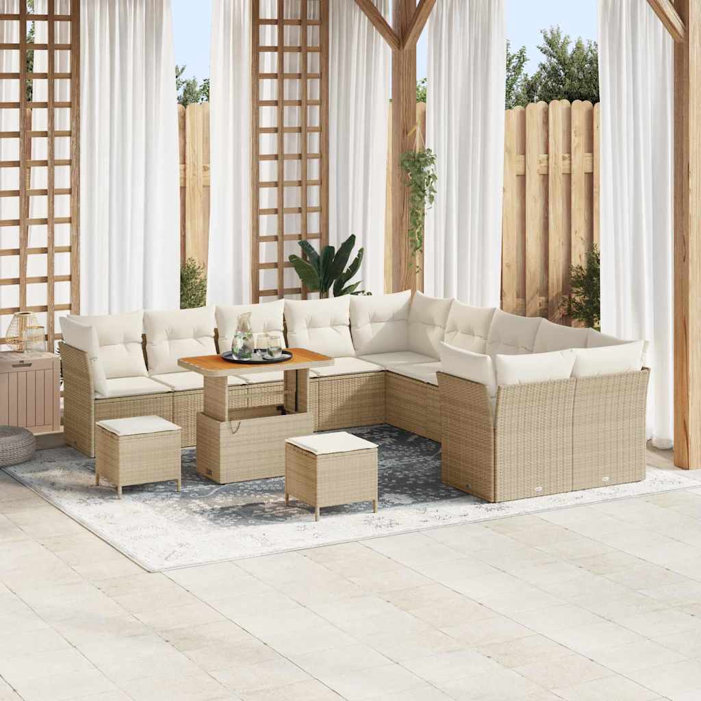 Havesofa Sæt 13 stk. Beige og creme polyrattan