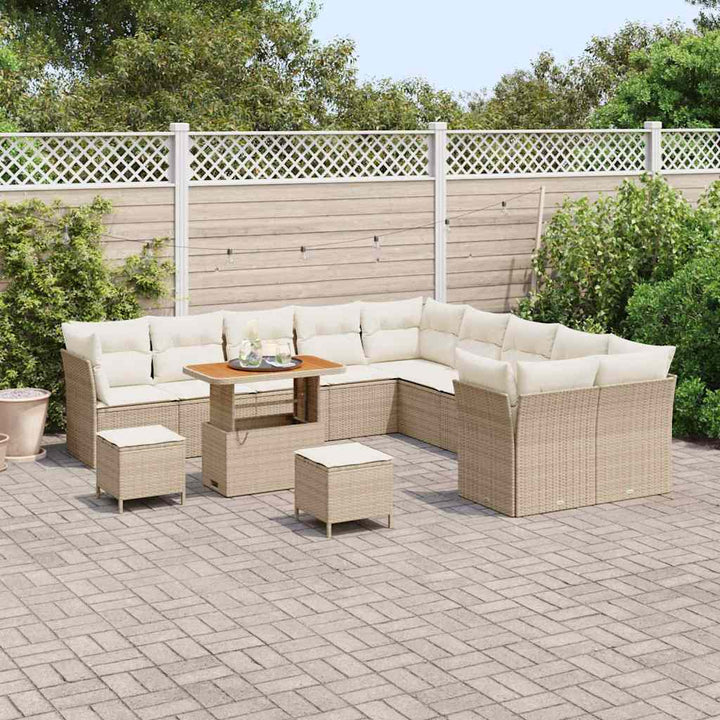 Havesofa Sæt 13 stk. Beige og creme polyrattan