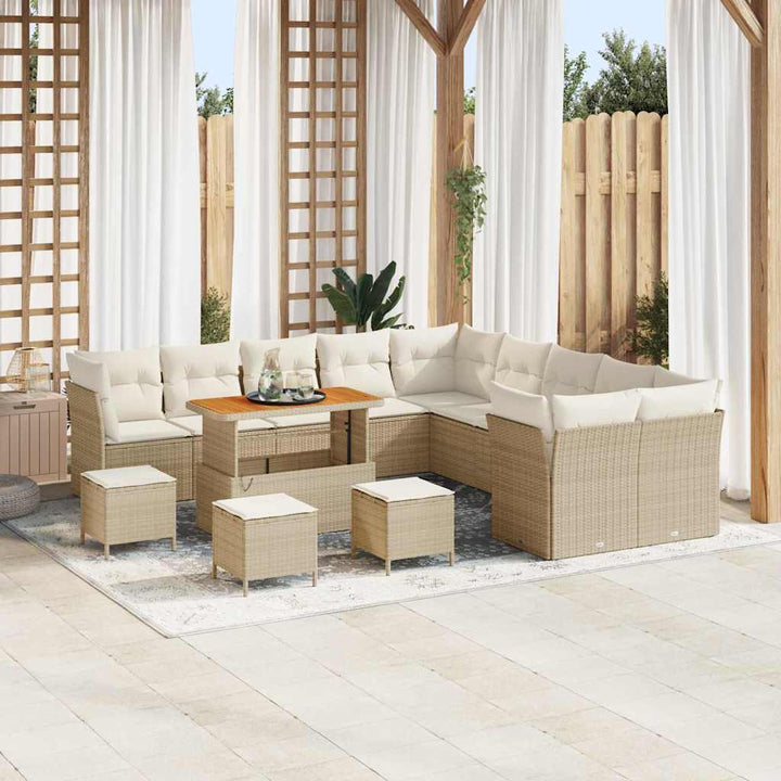 Havesofa Sæt 14 stk. Beige og creme polyrattan