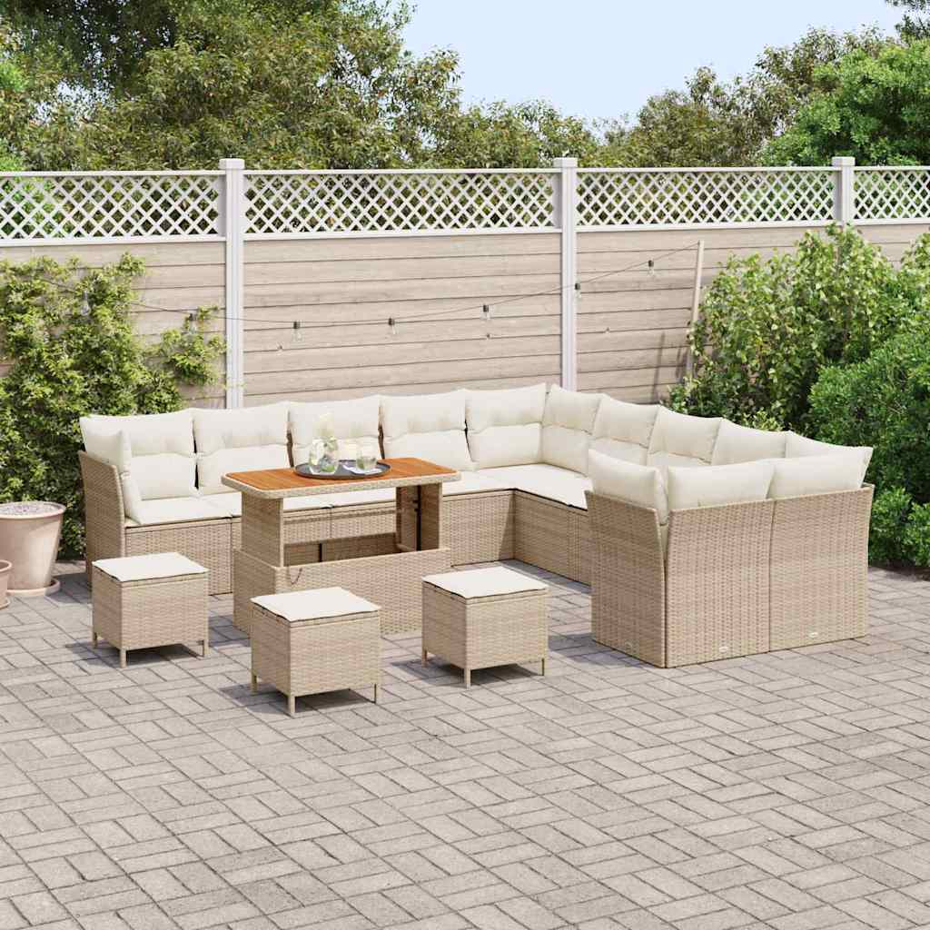 Havesofa Sæt 14 stk. Beige og creme polyrattan