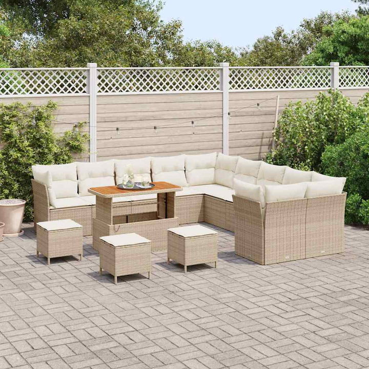 Havesofa Sæt 14 stk. Beige og creme polyrattan