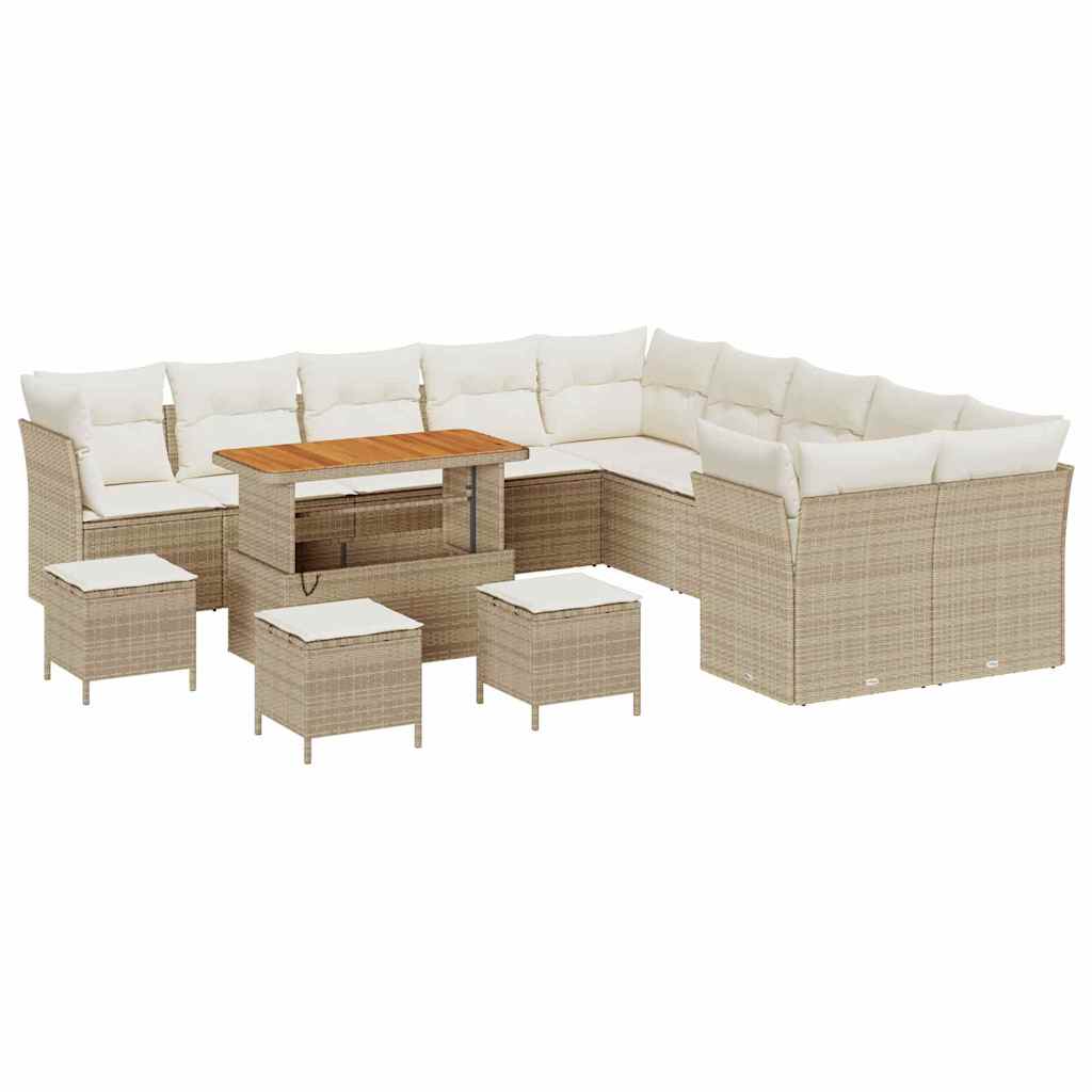 Havesofa Sæt 14 stk. Beige og creme polyrattan