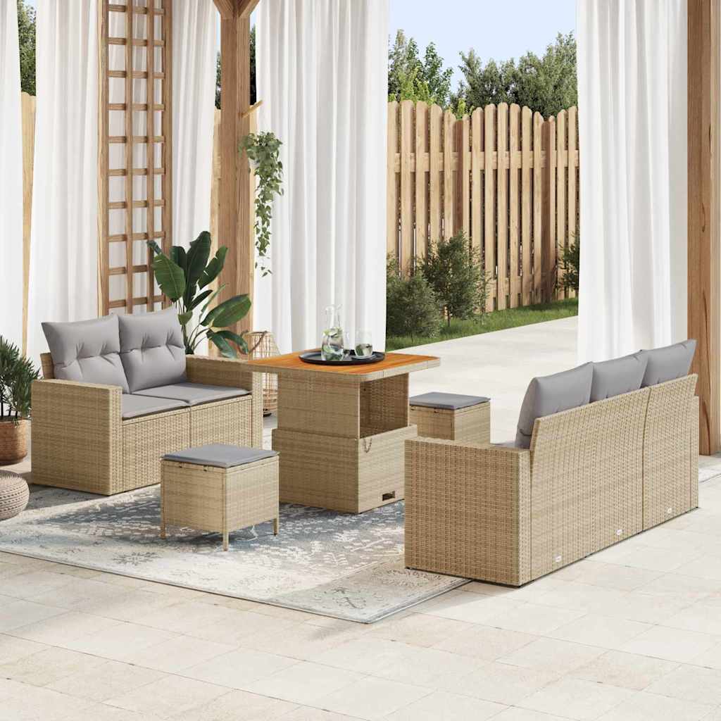 Havesofa Sæt med pude med opbevaring 8 pcs beige og lysegrå