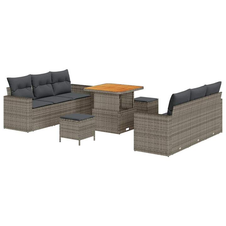 Havesofa Sæt 9 pcs Grå Polyrattan og pulverlakeret stål
