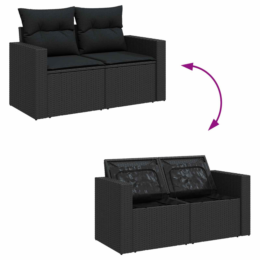 Havesofa Sæt 10 pcs Sort Polyrattan og pulverlakeret stål