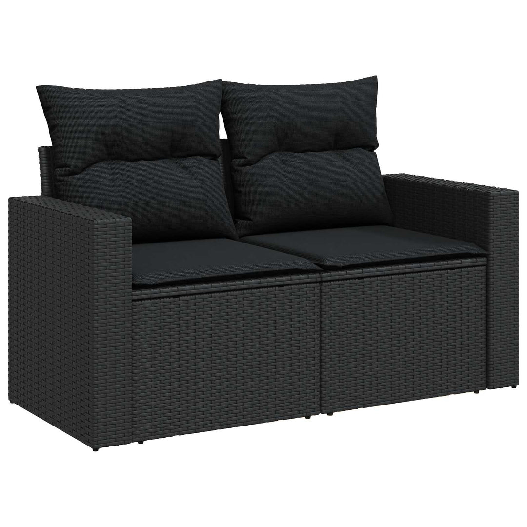 Havesofa Sæt 10 pcs Sort Polyrattan og pulverlakeret stål