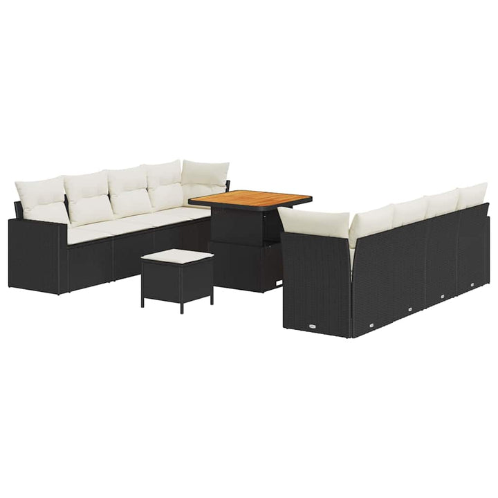 Havesofa Sæt med pude 12 pcs Sort og Cream polyrattan