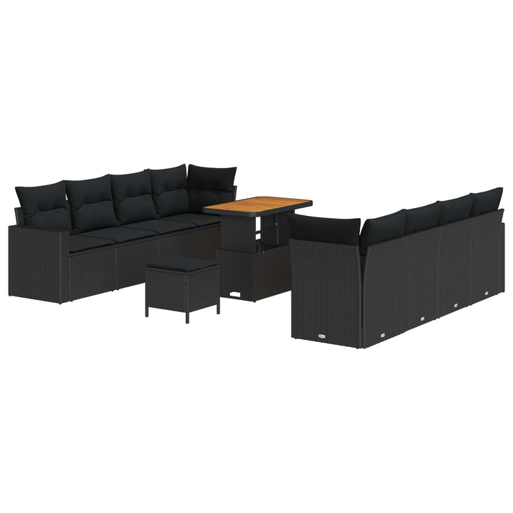 Havesofa Sæt med pude 12 pcs Sort polyrattan