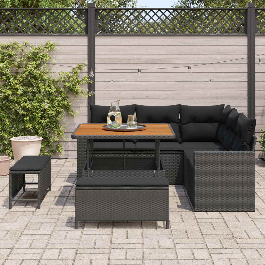 Havesofa Sæt 9 stk. 6-Antal sæder Sort polyrattan