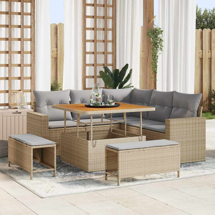 Havesofa Sæt 9 stk. 6-Antal sæder Beige og lys grå polyrattan