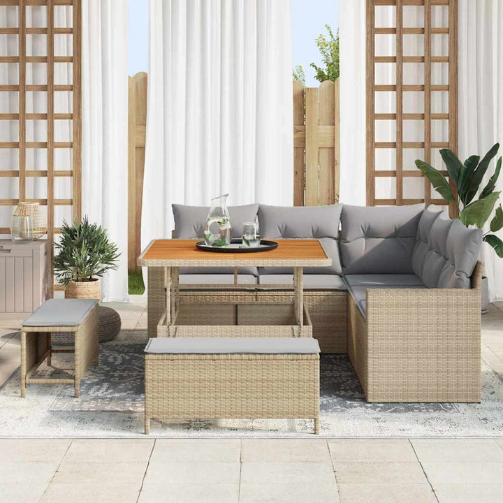 Havesofa Sæt 9 stk. 6-Antal sæder Beige og lys grå polyrattan