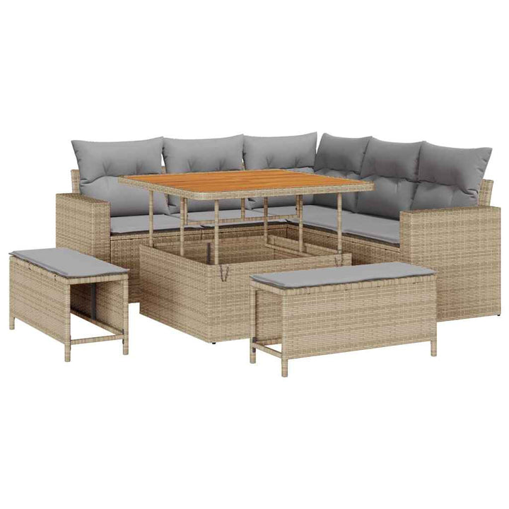 Havesofa Sæt med pude 9 pcs Beige og lys grå polyrattan