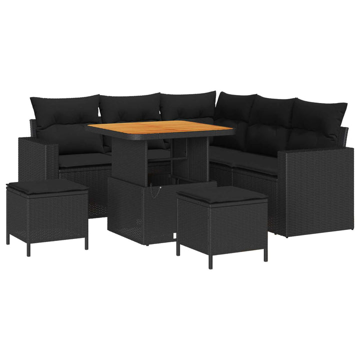 Havesofa Sæt med pude 9 pcs Sort polyrattan