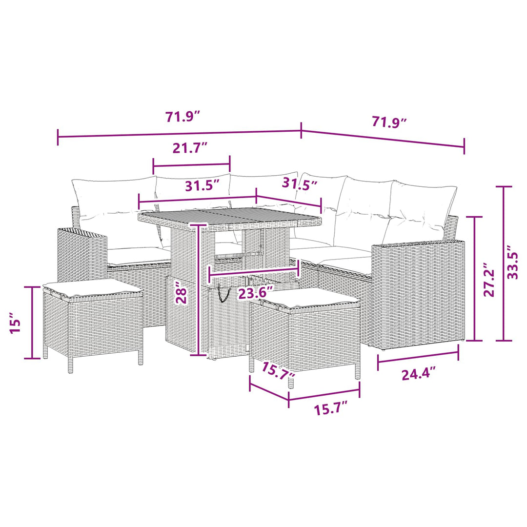 Havesofa Sæt med pude 9 pcs Sort polyrattan