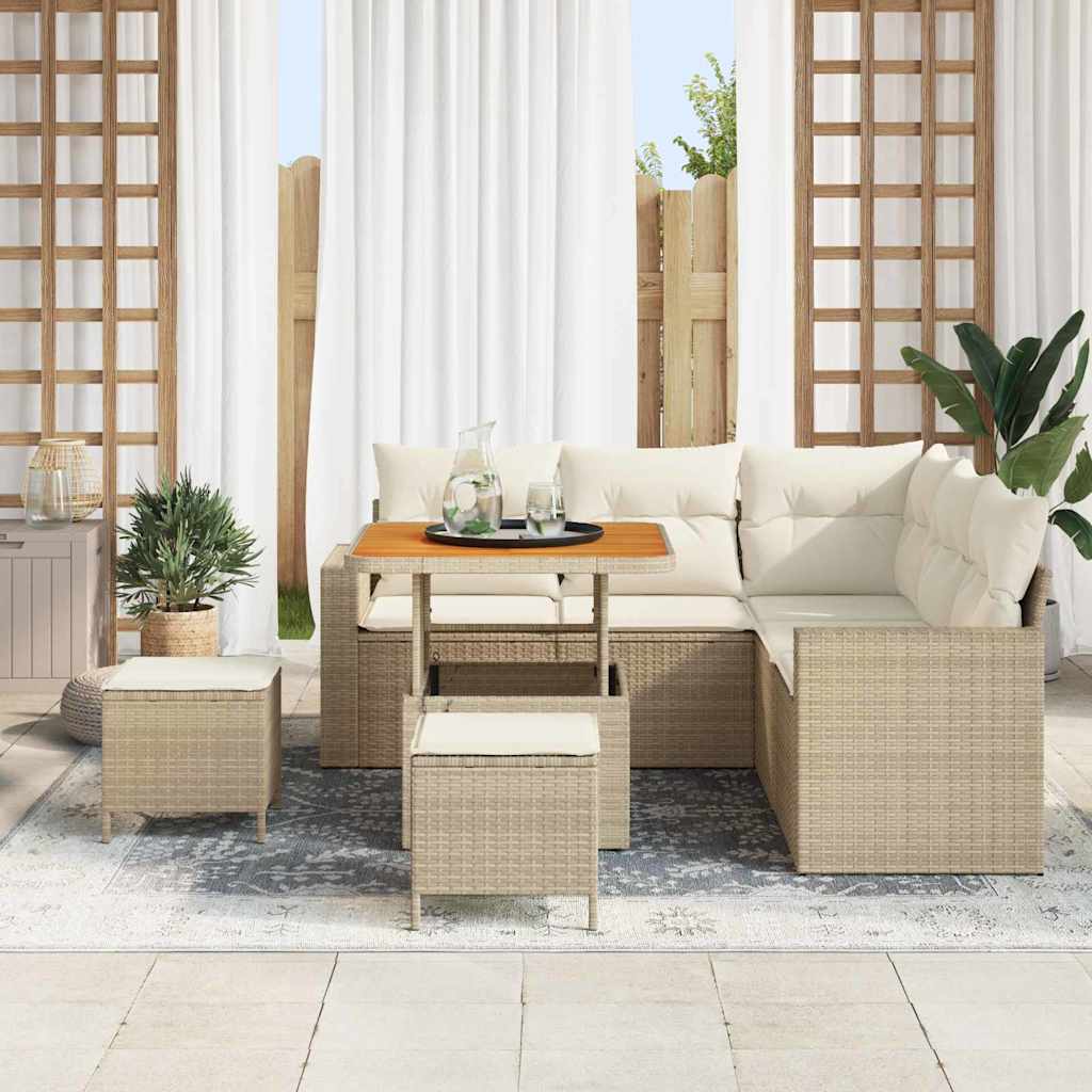 Havesofa Sæt 9 stk. 6-Antal sæder Beige og creme polyrattan
