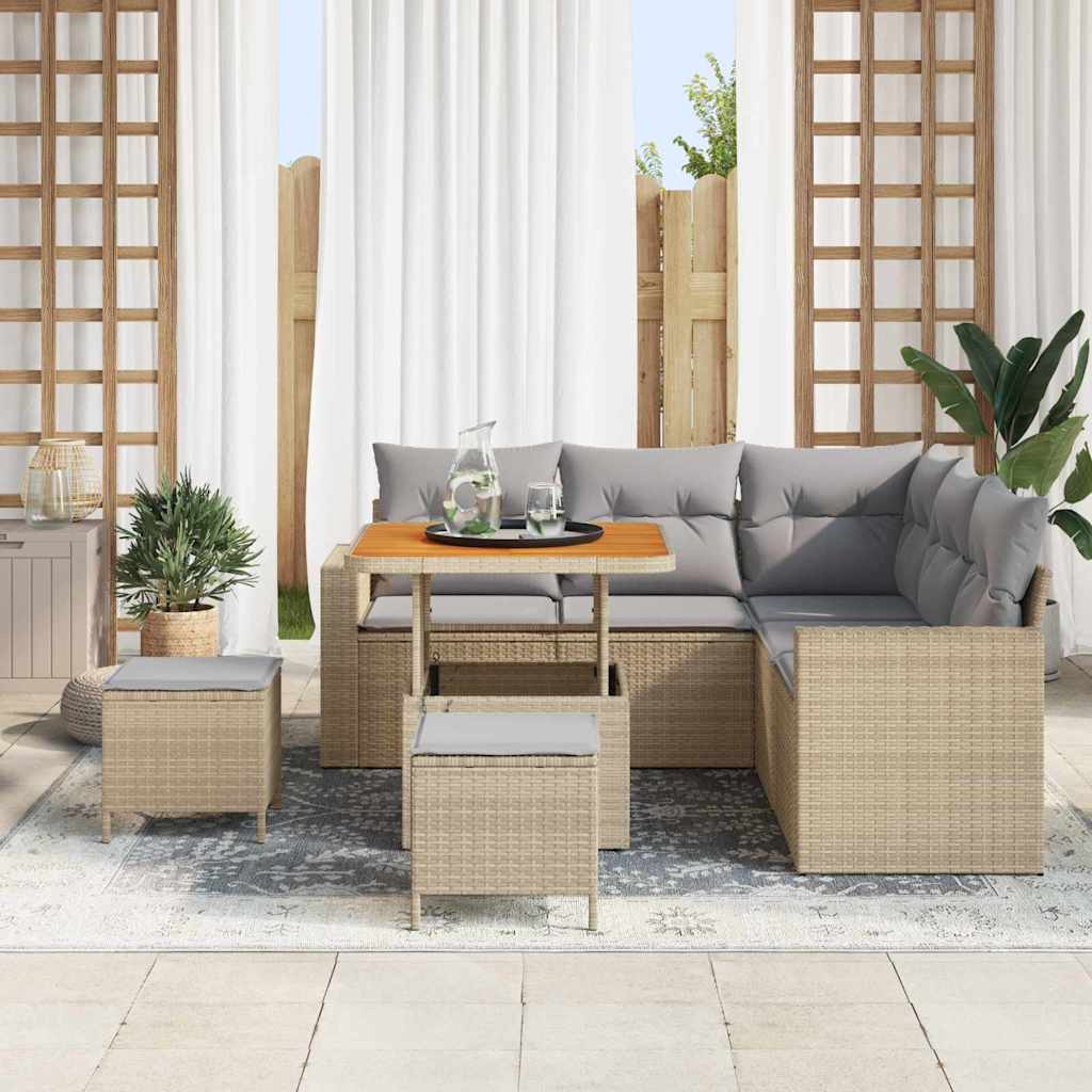 Havesofa Sæt 9 stk. 6-Antal sæder Beige og lys grå polyrattan