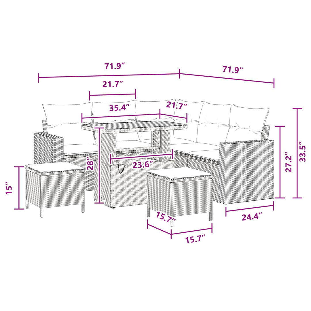 Havesofa Sæt med pude 9 pcs Sort polyrattan