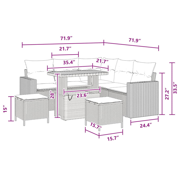 Havesofa Sæt med pude 9 pcs Sort polyrattan