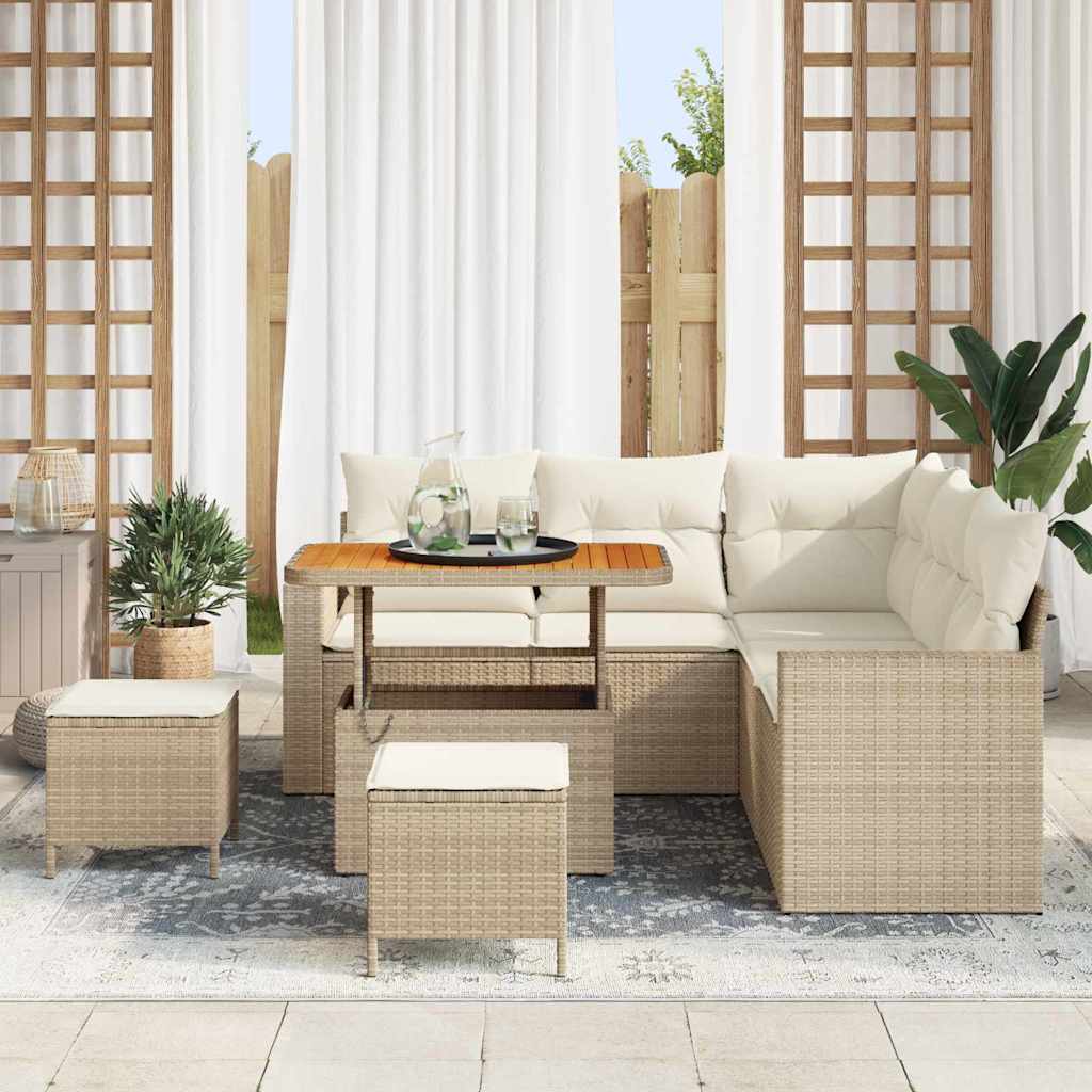 Havesofa Sæt 9 stk. 6-Antal sæder Beige og creme polyrattan