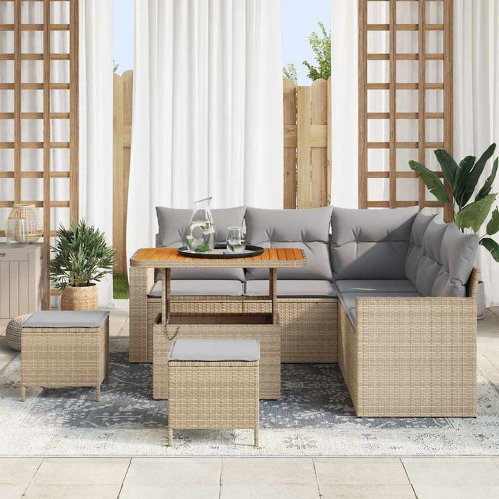 Havesofa Sæt 9 stk. 6-Antal sæder Beige og lys grå polyrattan
