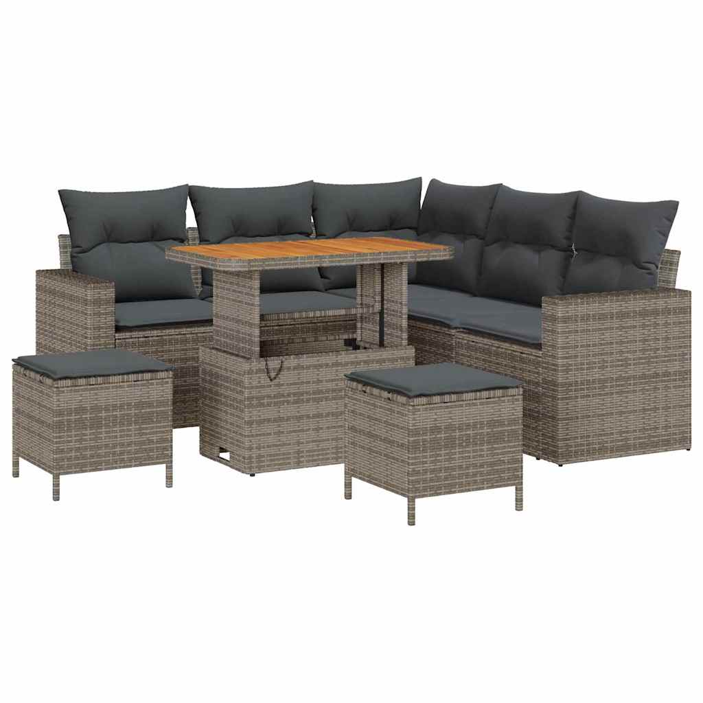 Havesofa Sæt med pude 9 pcs Grå polyrattan