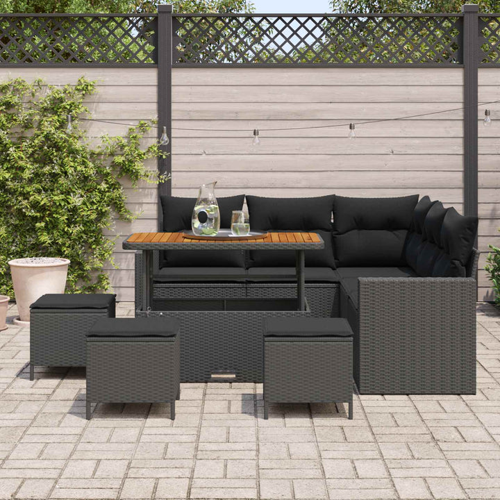 Havesofa Sæt 10 stk. 7-Antal sæder Sort polyrattan