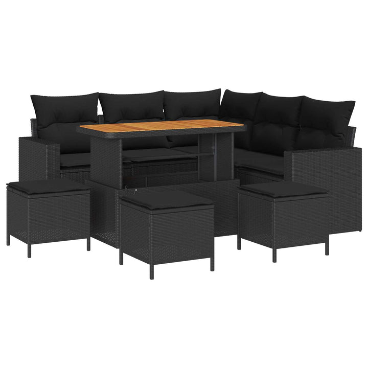 Havesofa Sæt med pude 10 pcs Sort polyrattan