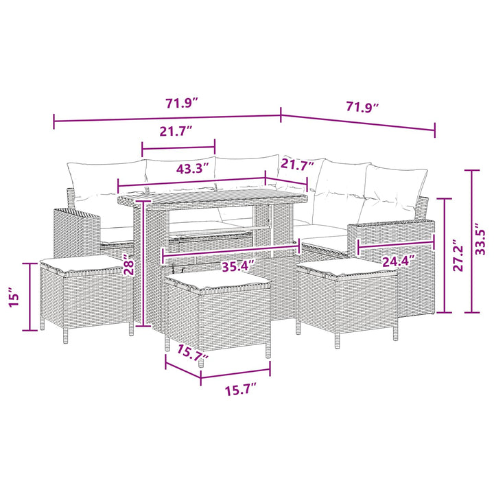 Havesofa Sæt med pude 10 pcs Sort polyrattan