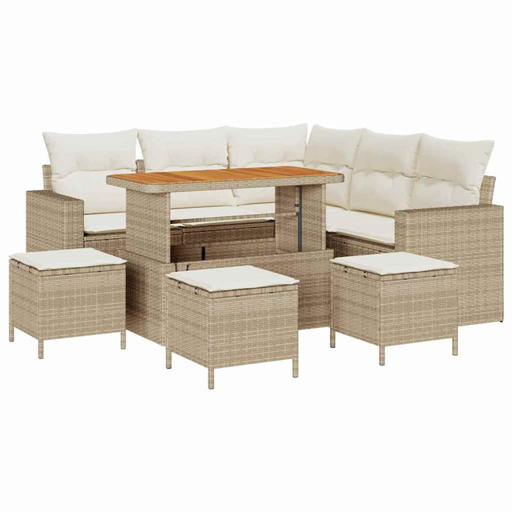 Havesofa Sæt 10 stk. 7-Antal sæder Beige og creme polyrattan
